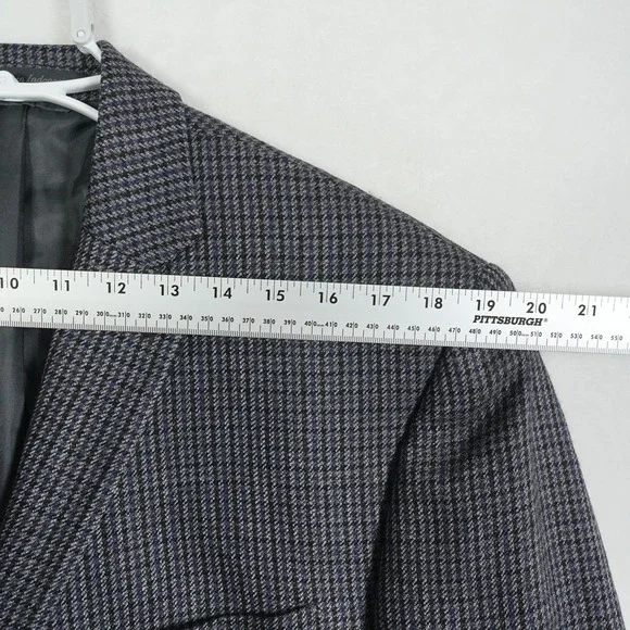 Chaps Mens 44L 100% Wool Houndstooth Sport Coat Blazer Grey Blue Elbow Patches - Picture 10 of 11